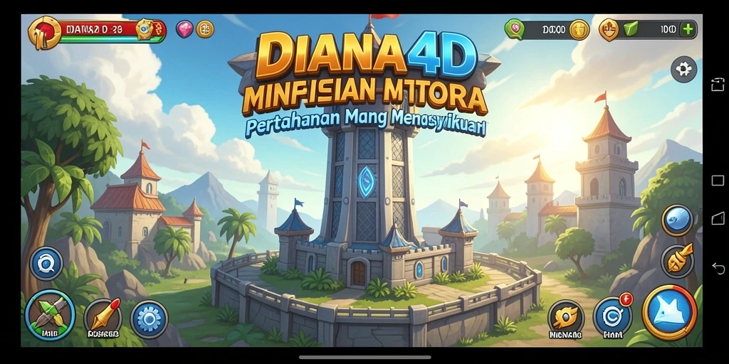Screenshot gameplay yang menampilkan aksi menara dalam DIANA4D.