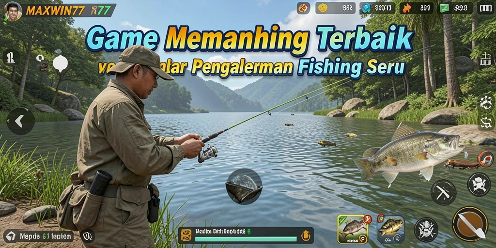 Screenshot gameplay MAXWIN77, menunjukkan petualangan memancing yang seru.