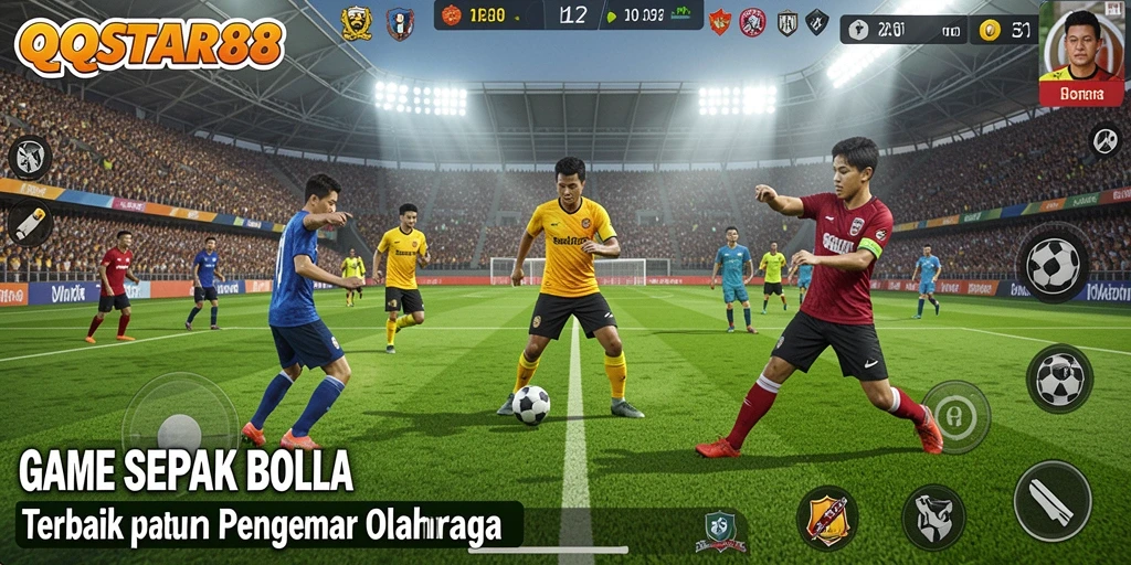 Screenshot gameplay QQSTAR88 dengan aksi seru di lapangan sepak bola.