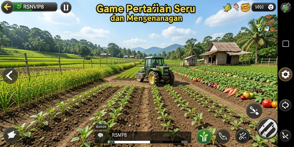 Screenshot gameplay RSNVIP8 menampilkan keindahan pertanian dan interaksi sosial antar pemain.
