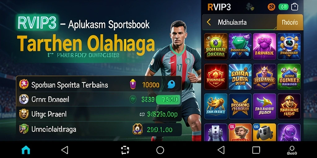 Tampilan utama aplikasi RVIP3 dengan antarmuka Sportsbook yang menarik.