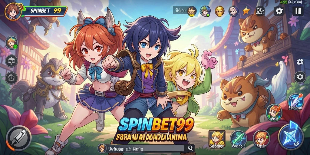 Tampilan gameplay SPINBET99 yang penuh warna dan dinamis.