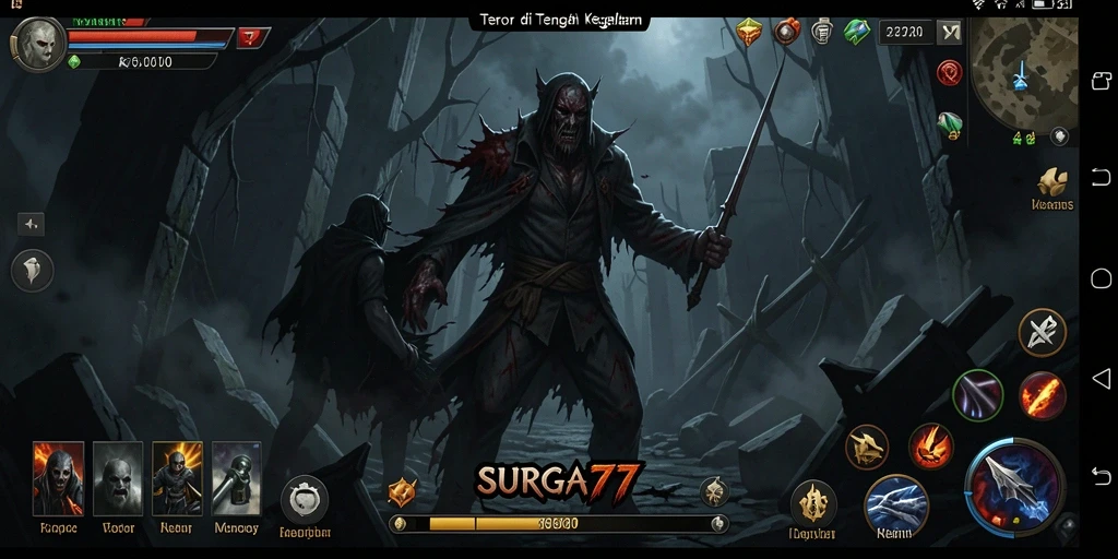Screenshot gameplay SURGA77 yang menampilkan suasana Horror yang mengerikan.