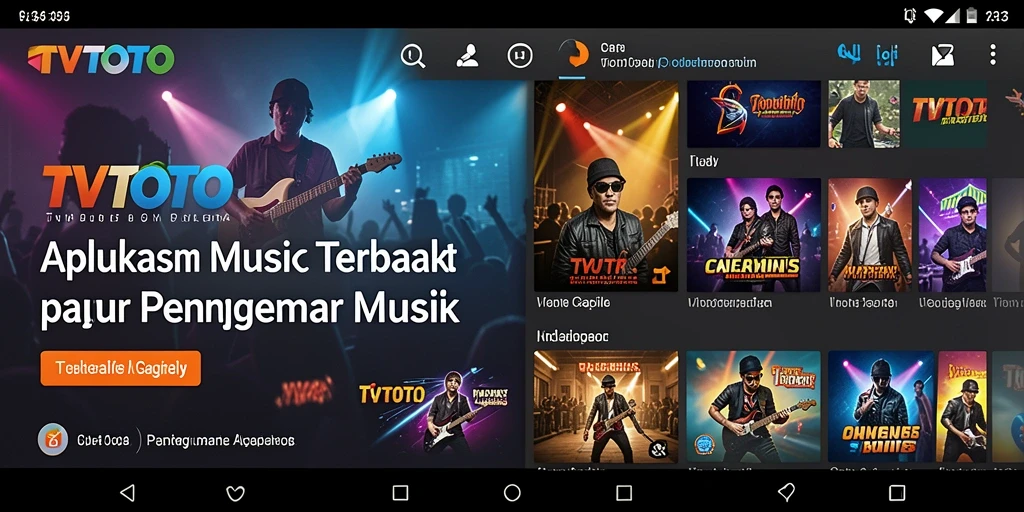 Screenshot TVTOTO menampilkan antarmuka permainan musik yang menarik.