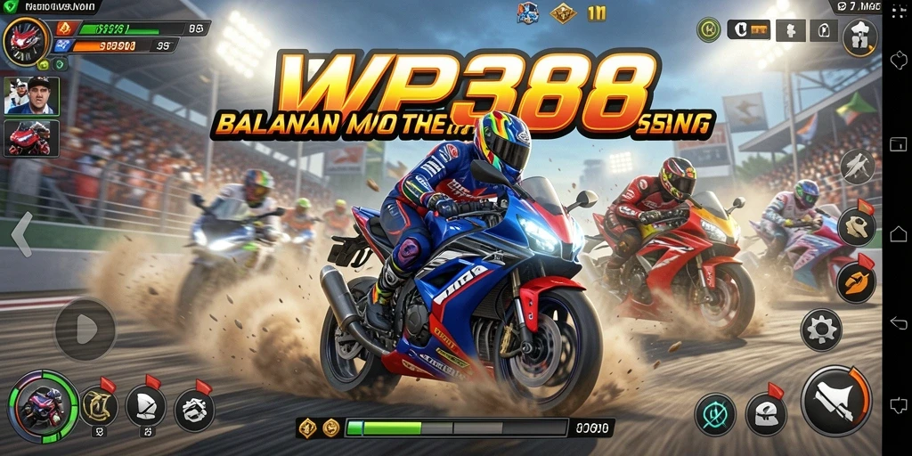 Screenshot dari gameplay WP888 yang menampilkan balapan motor yang seru.